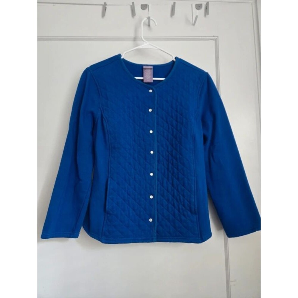 Laura Scott Quilted Pattern Warm Blue Cardigan